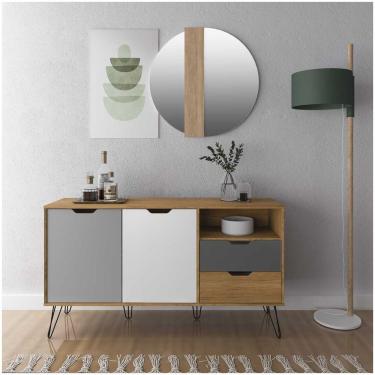 Imagem de Bancada Buffet Carvalho/Branco 2 Portas 6 Pés Em Metal