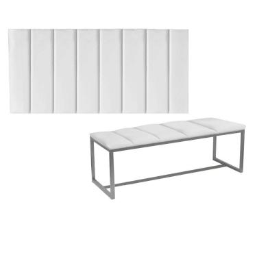 Imagem de Kit Painel Carla E Calçadeira Industrial 90cm Solteiro Box Ferro Cinza Sintético Branco