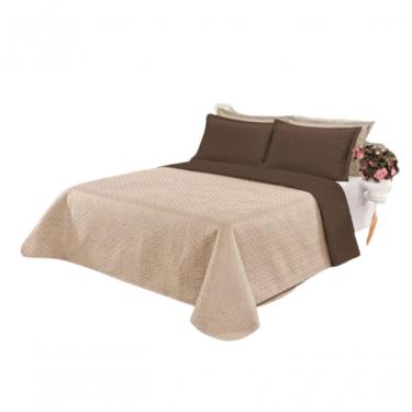 Imagem de Cobre Leito Cobertor 2 Travesseiros Quarto Casal 2,60x2,40 Cor: Bege Marrom