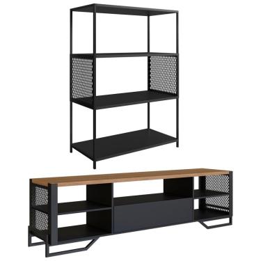 Imagem de Rack 180 Cm Gaveta Estante 77 Cm Industrial 17x24 Preto Mell Pp Preto Mell
