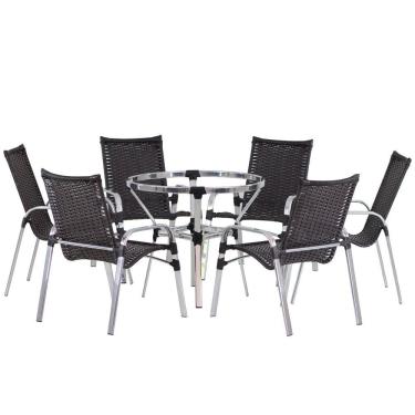 Imagem de 6 Cadeiras Emily E Mesa Adaptada Em Alumínio Trama Original Preto