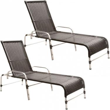 Imagem de 2 Espreguiçadeiras Catar Piscina Alumínio Trama Original Preto
