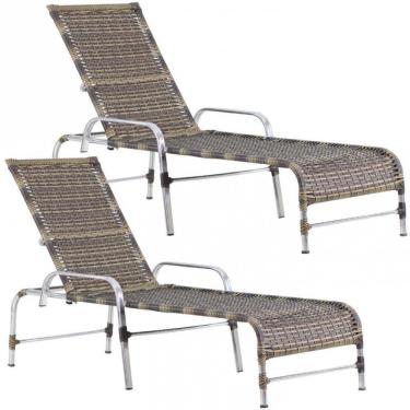 Imagem de 2 Espreguiçadeiras Catar Piscina Alumínio Trama Original Capuccino