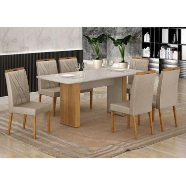 Imagem de Mesa De Jantar Ambiente Júlia 180x90cm Cinamomo Off White Com 6 Cadeiras Lara Veludo Bege - Valdemóveis