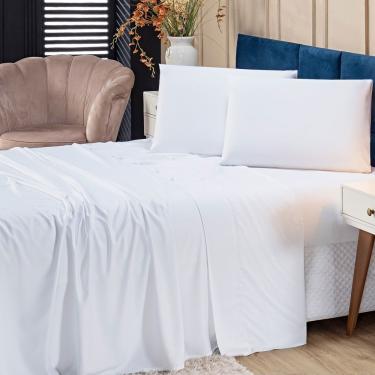Imagem de Jogo De Cama Lençol Eternity Bamboo Branco Com Fronhas Queen 04 Peças - Tecido Liso Percal 400 Fios Fibra De Bambu
