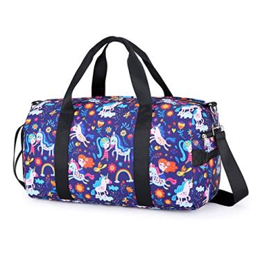 Imagem de Bolsa de ginástica bolsa de ginástica infantil bolsa de viagem de unicórnio com compartimentos para sapatos bolsa de balé esportiva para adolescentes festa do pijama de fim de semana bolsa de mão, Unciron verde