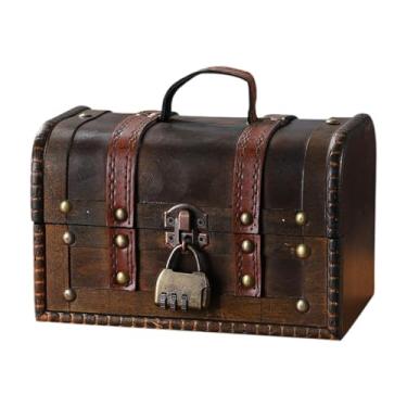 Imagem de Fiocias Caixa organizadora de joias de madeira, de, porta-objetos, armazenamento de bugigangas com trava de combinação para grampos de cabelo