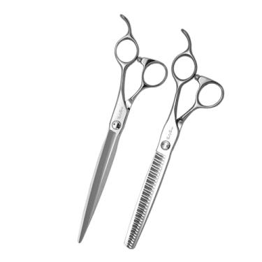 Imagem de SnipStar Pet tesouras conjunto de alta gama 7,5 polegadas reta e 7 polegadas Chunker tesouras 34 dentes para o cuidado do cão ATS-314 aço, taxa de diluição 60%
