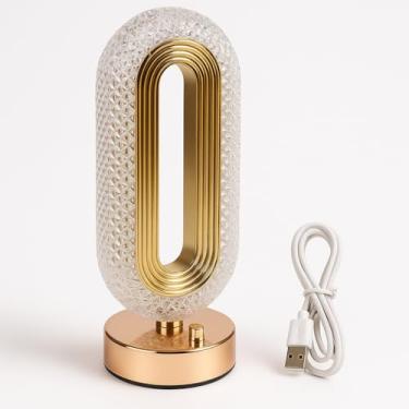 Imagem de Luminaria de Mesa Decorativa Recarregável Tipo Cristal e Metal Acabamento Dourado - Abajur Quarto com 3 Tipos de Iluminação LED, Intensidade Ajustável, Touch, USB-C - Decoração Quarto, Sala (Oval)