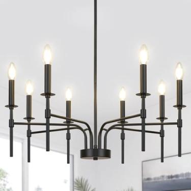 Imagem de LynPon Lustre Preto, Luminária Industrial De 8 Luzes Morden Farmhouse Para Sala Jantar, Teto Suspenso Estar, Cozinha, Quarto, Hall Entrada