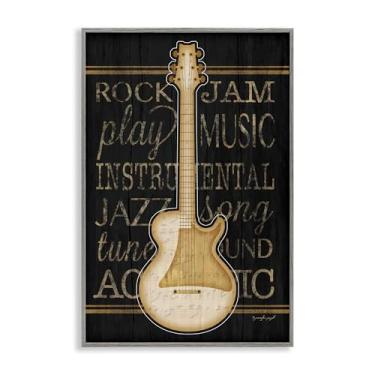 Imagem de Stupell Industries Desenho de arte giclée emoldurado cinza com motivo de guitarra elétrica por Jennifer Pugh, 12 x 18