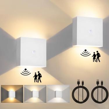 Imagem de Heromind Luminária De Parede Com Sensor Movimento, Pacote 2, Arandela Interna Sem Fio Led 3 Modos, Ajuste Brilho E Bateria Recarregável, Branca
