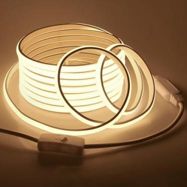 Imagem de Samsion Fita De Led Cob 16,4 Pés, 3000K, Corda Branca Quente, À Prova D'Água, Para Áreas Externas, Com Interruptor, Plug-In, 288 Leds/M, Alta Densidade, Ac110V-120V, Decoração Quartos E Quintais Nat