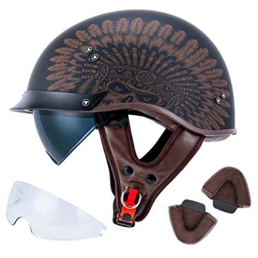Imagem de VCOROS Capacete De Motocicleta F-07 Com Viseira Solar E Fivela Liberação Rápida, Aprovado Pela Dot, Adulto Para Cruiser, Chopper, Ciclomotor, Scooter, Quadriciclo (F07-Indian, M)