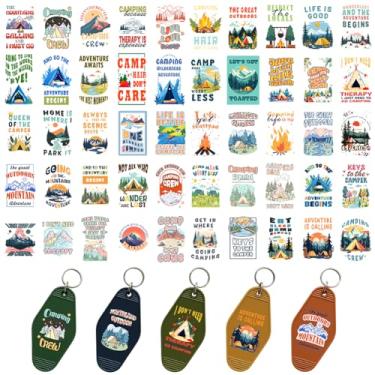Imagem de GOMAKERER 50 peças de adesivos de chaveiro de motel, estilo moderno de acampamento UV DTF adesivos de transferência à prova d'água decalques para chaveiro de hotel de acrílico cartão