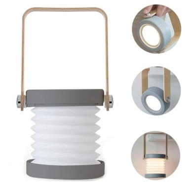 Imagem de Lámpada ao Lado da Cama do Quarto, Lâmpada de Mesa LED, Lâmpada Pendurada de Acampamento, Luz Noturna com Bateria Recarregável USB TPYE-C, Lanterna de Madeira Para Casa, ao ar Livre (Cinzento)