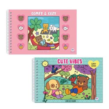 Imagem de Kit 2 Livros de Colorir Comfy Capa Holográfica Verde e Rosa - Ciranda 