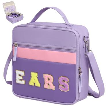 Imagem de WOOMADA Estojo de viagem com orelhas de rato com laço, suporte de faixa de cabeça e bolsa organizadora de acessórios de cabelo para mulheres (roxo)