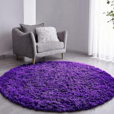 Imagem de Tapete Sala Felpudo Peludo Roxo Redondo 100 Cm