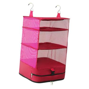 Imagem de DimyFew Caixa Organizadora Suspensa com 3 Níveis para Armário, Bolsa de Viagem, Armário Suspenso, Mala E Organizador de Armazenamento, Rosa vermelha