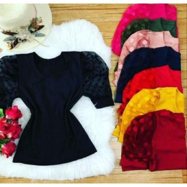 Imagem de blusa manga curta tule malha canelada - moda filo