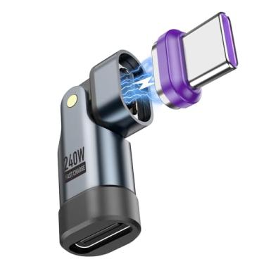 Imagem de Bojianxin Adaptador magnético PD 240W USB C, adaptador magnético de 16 pinos, ângulo reto, conector tipo C de ímã de 90/180 graus, adaptadores USB C para C para dispositivo Ma-Book Pro/Air IP 16/15