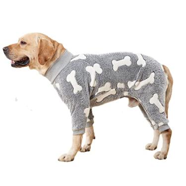 Imagem de HDKUW Casaco de cachorro grande, terno de recuperação de cães, pijama de flanela antiqueda, macacão para cães pós-cirurgia, suéter para cães médios e grandes, cinza 3GG