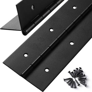 Imagem de 2 dobradiças de piano resistentes, 91 cm x 7,6 cm de largura, dobradiça preta de aço inoxidável de 0,060 cm de espessura para gabinetes, portas, caixa de ferramentas, caixa de madeira, placa de metal,