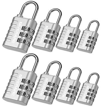 Imagem de GIVERARE Pacote com 8 fechaduras combinadas, cadeado de 3 dígitos sem chave, fechaduras de bagagem redefiníveis para mochila, academia, escola e armário de funcionários, cadeado de viagem à prova de