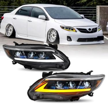Imagem de HCMOTIONZ Conjunto de faróis de LED compatível com Toyota Corolla 2011-2013, iluminação de arranque/sequencial, lado do passageiro e do motorista, 2 peças