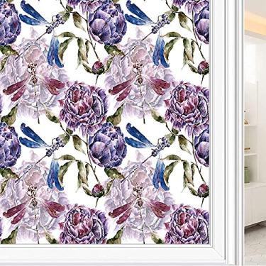 Imagem de Película de janela de privacidade de flores, textura de estilo floral, filme de vidro para sala de estar e escritório em casa, L90 x C 190 cm