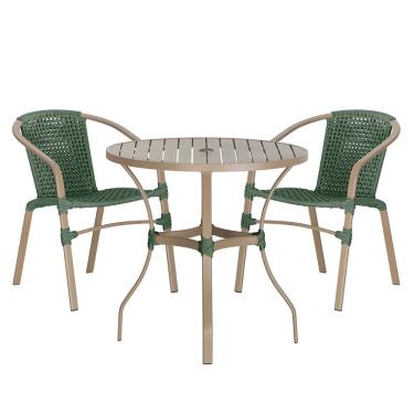 Imagem de 02 Cadeiras Floripa E Mesa Roma 80cm Fendi Trama Original Verde