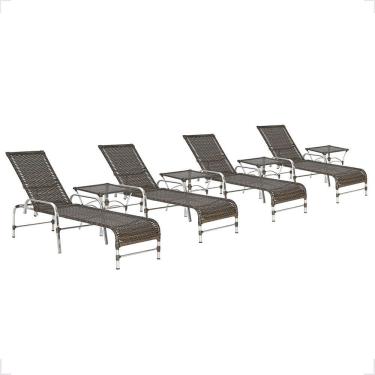 Imagem de 4 Espreguiçadeira Catar E 4 Mesa Garden Alumínio E Fibra Pedra Ferro