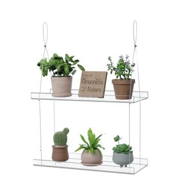 Imagem de ZASIMO Prateleira de acrílico para plantas de janela de 2 camadas, prateleira suspensa ajustável de 40,6 cm de largura para suculentas, sementes, ervas, microgreens