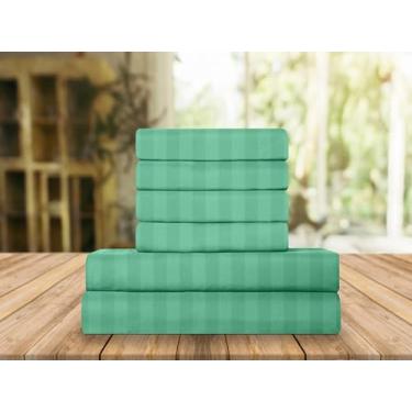 Imagem de Elegant Comfort Jogo de cama macio de luxo, listrado, 1500, microfibra premium de qualidade de hotel, macio, resistente a rugas e desbotamento (6 peças), California King, listrado, azul-piscina