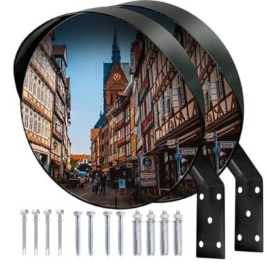 Imagem de CNQLIS Espelho convexo de 30,5 cm para ambientes externos com suporte de fixação de parede ajustável, espelho de tráfego de ponto cego para garagem garagem ao ar livre vista grande angular espelhos