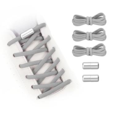 Imagem de YELARXI Cadarços elásticos sem laço de substituição com 2 fivelas de metal para sapatos de lona, Cinza, 39 inch