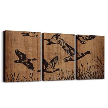 Imagem de Feelyou Decoração de parede infantil com imagem de pato-real 30,5 x 40,6 cm, 3 peças, tema de caça, pesca, arte de parede, para sala de estar, quarto, cabana, quinta, escritório, pôsteres de arte