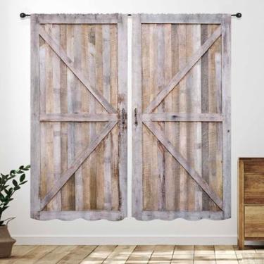 Imagem de Cortinas de porta de celeiro de madeira, tábua de madeira vintage ocidental, fazenda, campo, rústico, marrom, madeira, quarto, sala de estar, cozinha, janela, cortinas, tratamentos, 2 painéis, 106 x