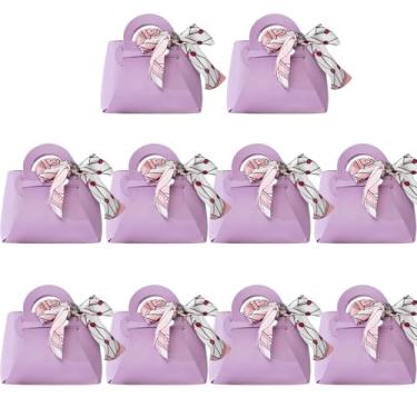 Imagem de HOSDZOU Pacote com 10 sacos de couro para doces de casamento, caixa de lembrancinhas de festa, mini bolsas de lembrancinhas de festa, bolsa de presente com alça caixas de festivais reutilizáveis para