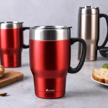 Imagem de Caneca Térmica Parede Dupla em Aço Inox Vermelha 900ml com Tampa Hermética - Estilo Texturizado