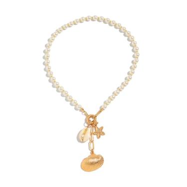 Imagem de Yecomsy Colar gargantilha com conchas, estrela do mar, boho, em camadas, concha do mar, joias de praia, acessórios havaianos de verão para mulheres, Resina, Sem Pedra Preciosa