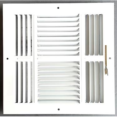 Imagem de 25,4 cm x 25,4 cm (tamanho da abertura do duto) 4-Way Stamped Face Steel Teiling/sidewall Air Supply Register - Tampa de ventilação - Dimensão externa real 29,8 cm x 29,8 cm