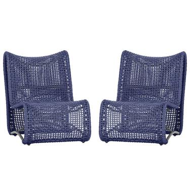 Imagem de 2 Cadeiras Poltronas Texas Corda Náutica Varanda Jardim Azul