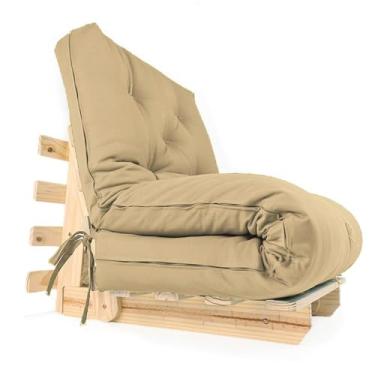 Imagem de Sofa Cama Solteiro Futon Dobrável Bege Sarja Impermeável