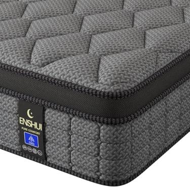 Imagem de ENSHUI Colchão Queen híbrido de 30 cm em uma caixa, colchões firmes médios com espuma viscoelástica de gel e molas de bolso, alívio de pressão, resfriamento, suporte de borda, teste de 100 noites