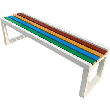 Imagem de Banco De Jardim Ao Ar Livre, Banco De Parque De Jardim De Madeira Sem Encosto, Móveis à Prova De Intempéries Para Varanda De Quintal Gramado E Quintal, White, 120cm/47.2inch