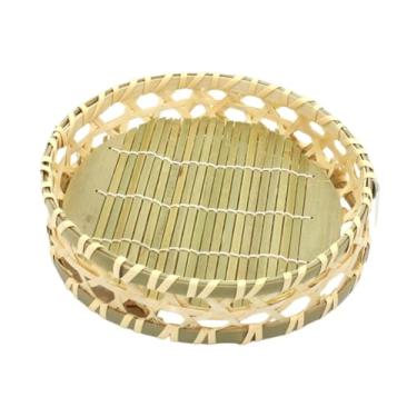 Imagem de WeiLaiKeQi Prato de frutas de bambu para armazenamento de alimentos, peça central, organizador plano e raso, cesta redonda, bandeja para armazenamento de, Grande 20cm