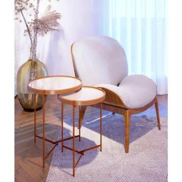 Imagem de Kit Mesa Lateral Ambiente Aqua Com Vidro Off White Cobre - Imcal - IMC