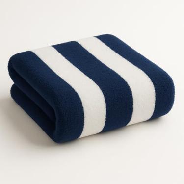 Imagem de U.S. Polo Assn. Toalha de praia listrada Cabana, 91 x 178 cm, mistura de algodão e poliéster, jacquard duplo, veludo (azul escuro)